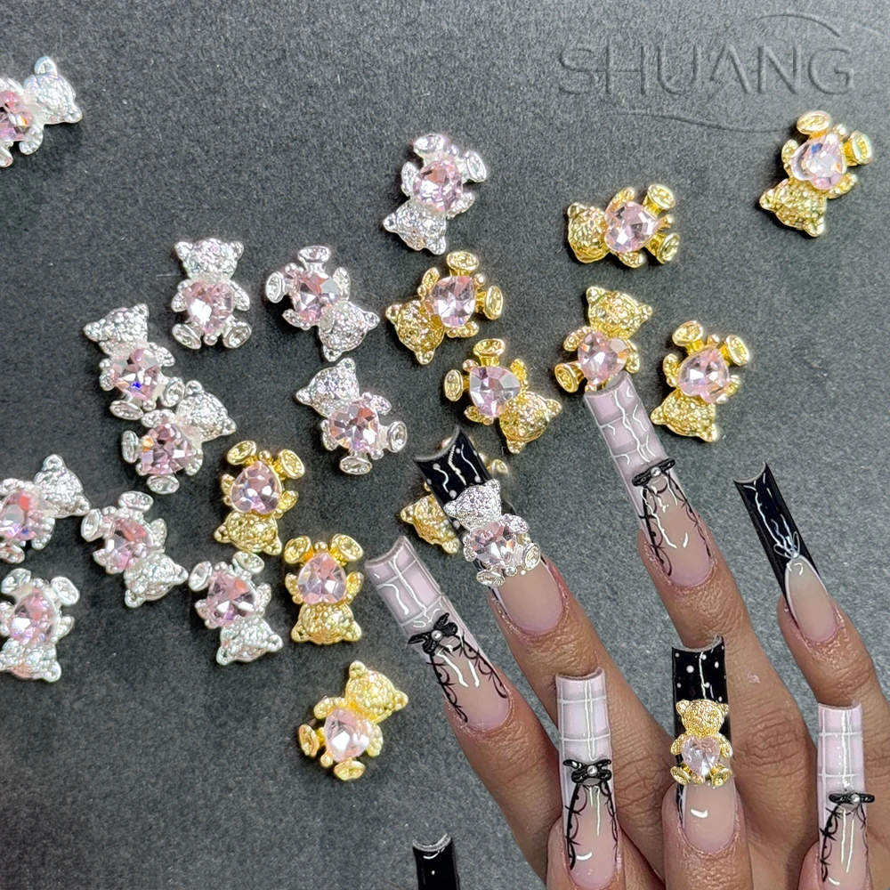 10Pcs Cute Metal Bear Heart Zircon Nail Art Charms 3D Golden Sliver Bears With Pink Love Nail Rhinestones DIY Manicure Accessori
10Pcs Cute Metal Bear Heart Zircon Nail Art Charms 3D Golden Sliver Bears With Pink Love Nail Rhinestones DIY Manicure Accessori