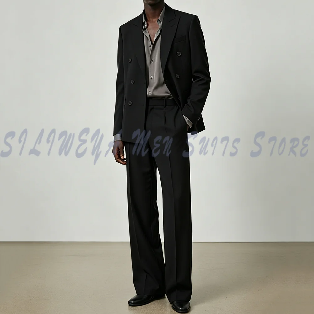 Black Men Suits Long Sleeves Double Breasted 2 Pieces Jacket Pants Fashion Luxury Male Clothing Classic Stylish Blazer Set
Black Men Suits Long Sleeves Double Breasted 2 Pieces Jacket Pants Fashion Luxury Male Clothing Classic Stylish Blazer Set