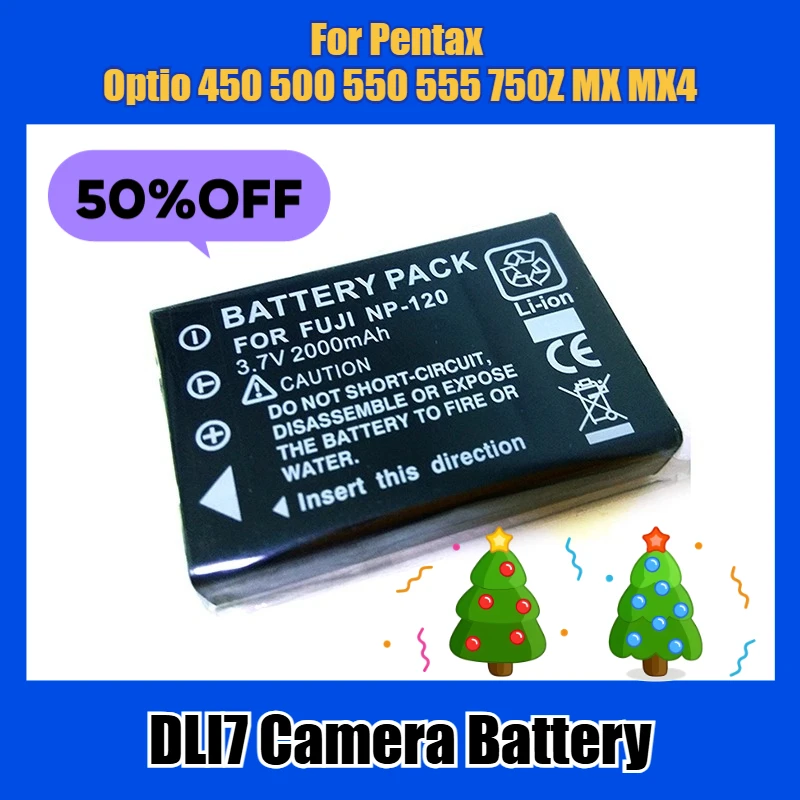 DLI7 Camera Battery 3.7V 2000mAh for Pentax Optio 450 500 550 555 750Z MX MX4
DLI7 Camera Battery 3.7V 2000mAh for Pentax Optio 450 500 550 555 750Z MX MX4