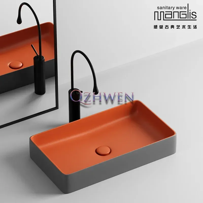 Matte Grey Ceramic Washbasin Hotel Modern Countertop Art Basin Orange Rectangular Bathroom Sink Sample Vessel Sink With Faucet
Matte Grey Ceramic Washbasin Hotel Modern Countertop Art Basin Orange Rectangular Bathroom Sink Sample Vessel Sink With Faucet