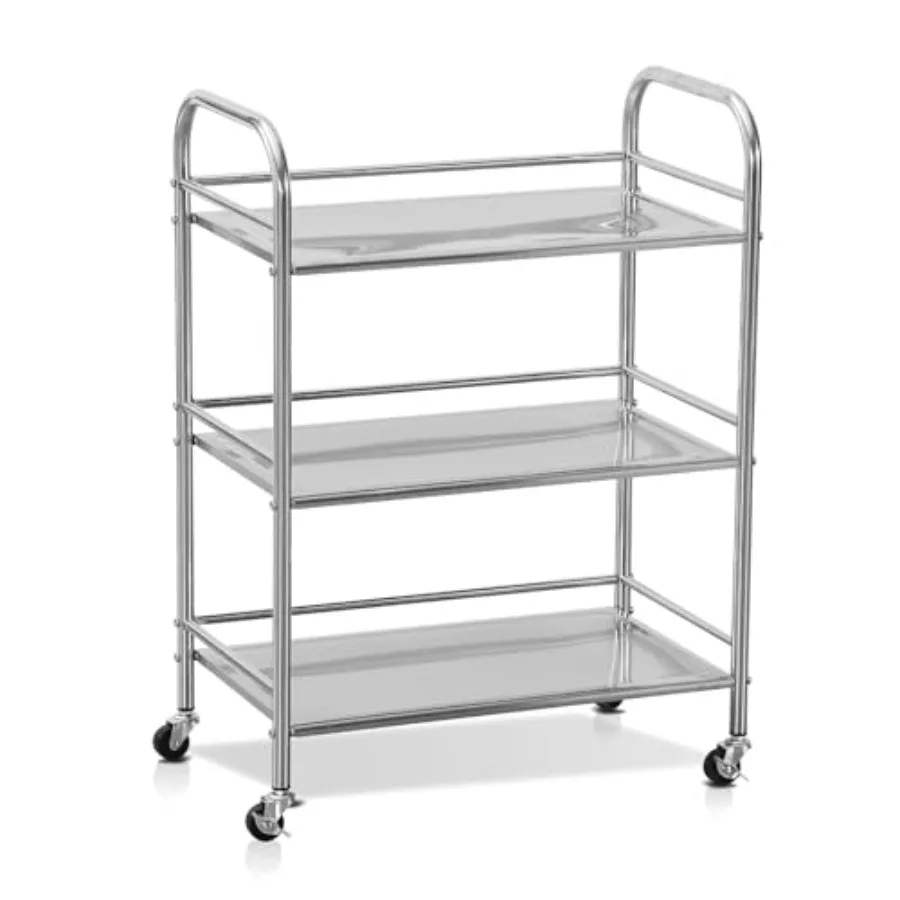 Stainless Steel Utility Cart - 3-Tire Metal Rolling Small Service Cart on Wheels for Salon Labs Clinic - Flat Top Kitchen Stora
Stainless Steel Utility Cart - 3-Tire Metal Rolling Small Service Cart on Wheels for Salon Labs Clinic - Flat Top Kitchen Stora