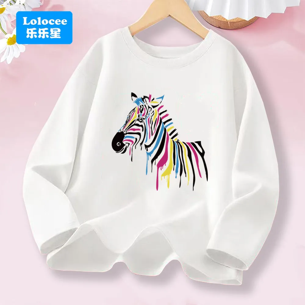 Детская футболка с длинными рукавами — хлопковые топы для девочек с красочным рисунком зебры, мягкая хлопковая детская повседневная одежда 
Детская футболка с длинными рукавами — хлопковые топы для девочек с красочным рисунком зебры, мягкая хлопковая детская повседневная одежда