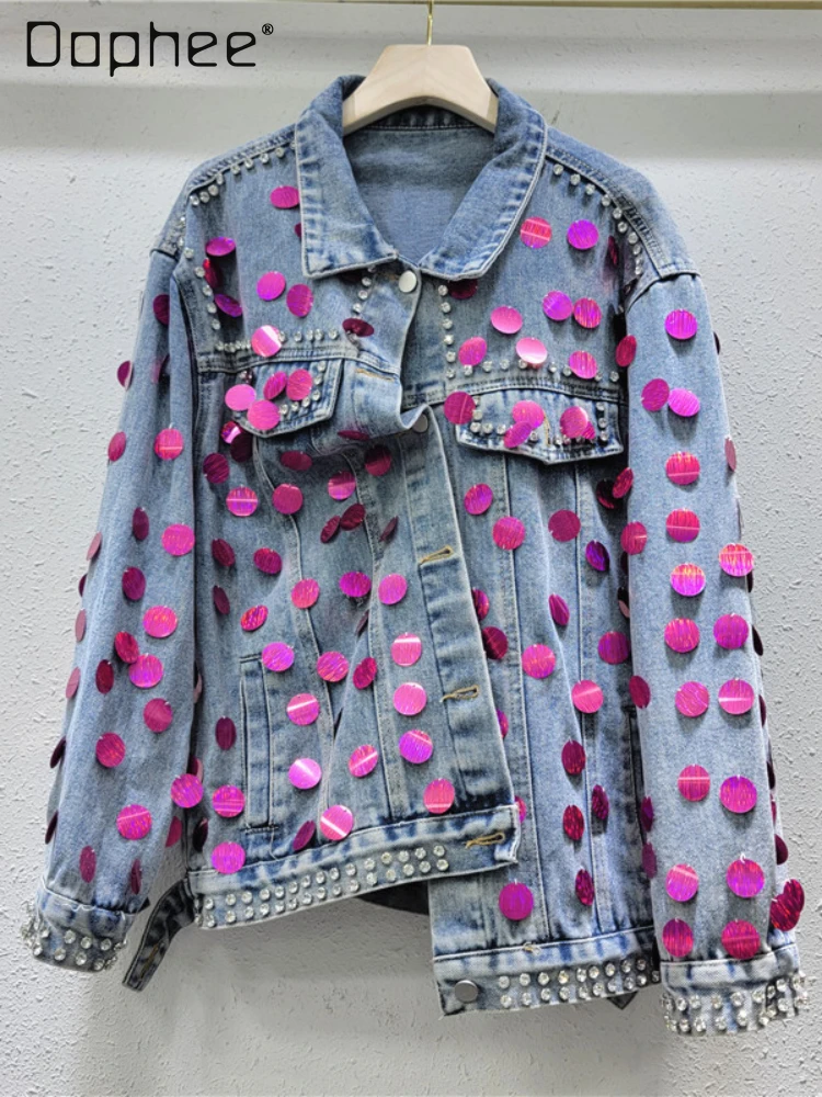 Loose Rhinestone Long-Sleeved Denim Jacket Women 2024 Spring New Heavy Industry Fashion Sequined Decorative Single-Breasted Coat
Loose Rhinestone Long-Sleeved Denim Jacket Women 2024 Spring New Heavy Industry Fashion Sequined Decorative Single-Breasted Coat