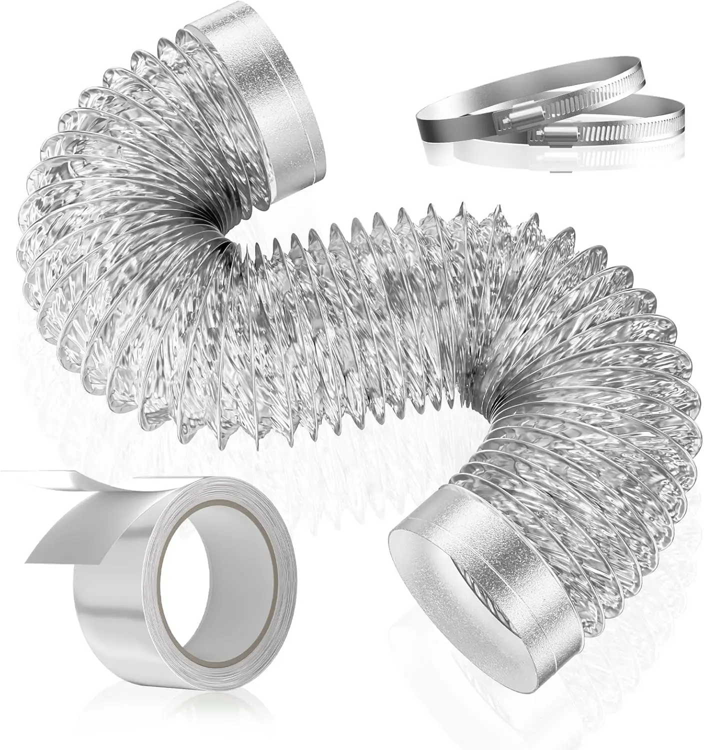 4 Inch 3FT Dryer Vent Hose, Heavy Duty Flexible Exhaust Duct, 6-Ply Aluminum Foil Insulated with 2 Clamps & 1 Tape
4 Inch 3FT Dryer Vent Hose, Heavy Duty Flexible Exhaust Duct, 6-Ply Aluminum Foil Insulated with 2 Clamps & 1 Tape