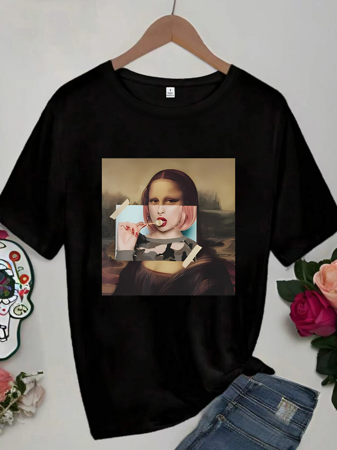Mona Lisa Plus size women's round neck short sleeve T-shirt with elastic half sleeves and trendy prints
Mona Lisa Plus size women's round neck short sleeve T-shirt with elastic half sleeves and trendy prints