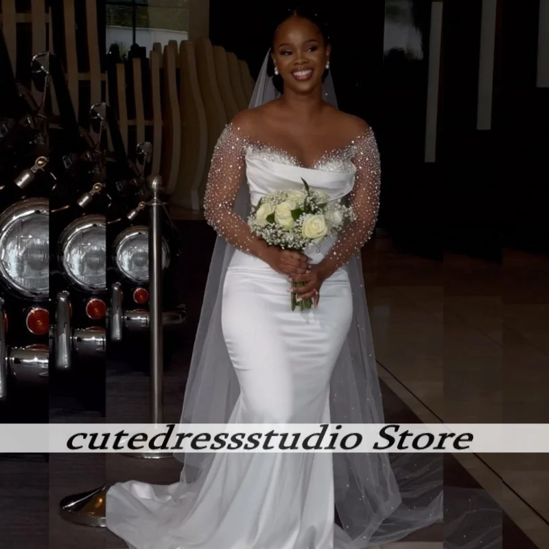 Vintage Mermaid Wedding Dresses For Black Girls Luxury Pears Sequins Bridal Gowns With Detachable Train Females Customized
Vintage Mermaid Wedding Dresses For Black Girls Luxury Pears Sequins Bridal Gowns With Detachable Train Females Customized
