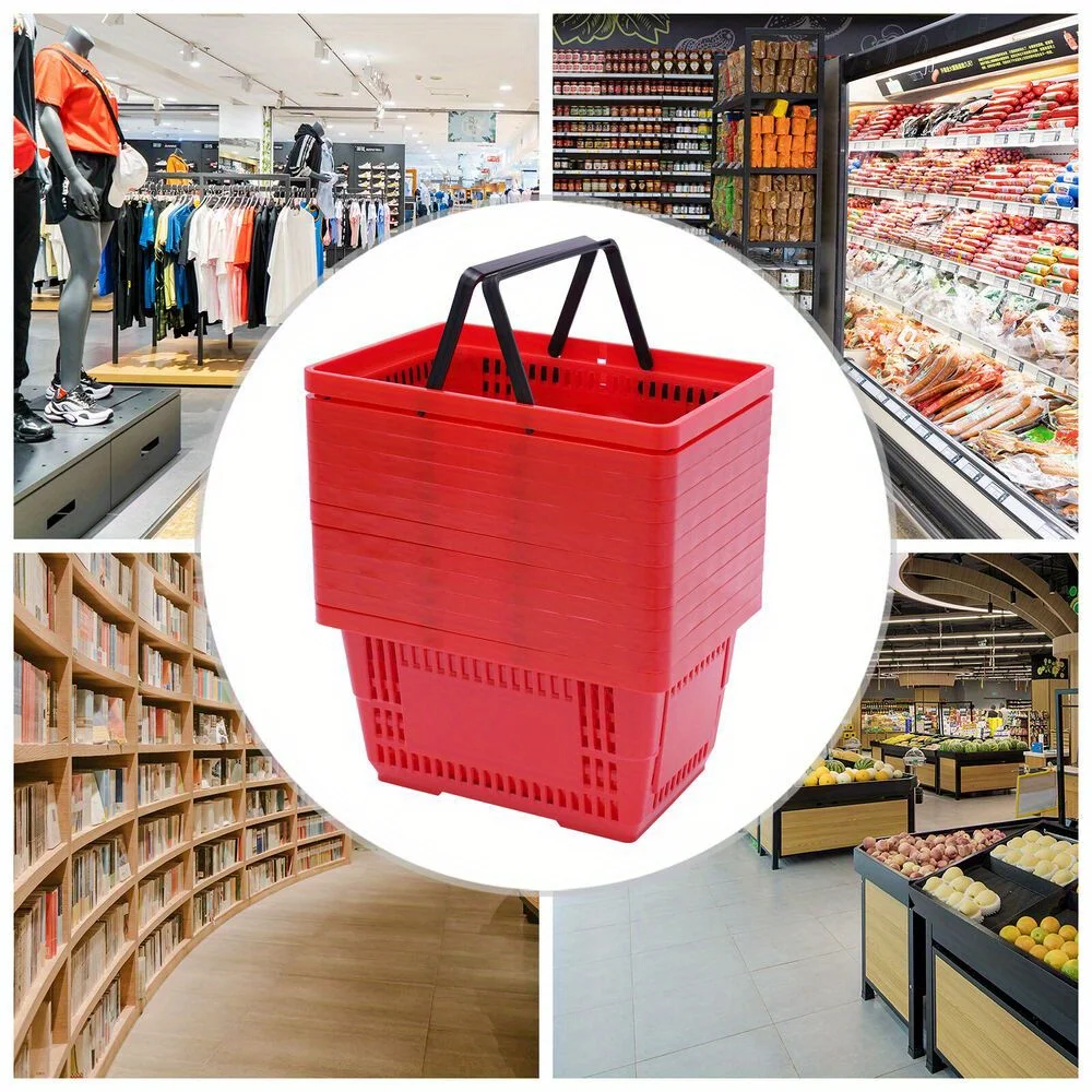 Set of 6 Portable 18L Red Plastic Shopping Baskets with Wheels and Handles for Retail Stores
Set of 6 Portable 18L Red Plastic Shopping Baskets with Wheels and Handles for Retail Stores
