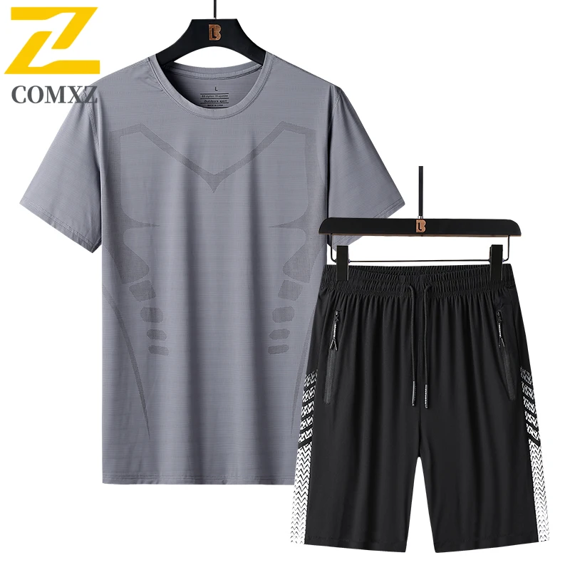 New Summer Sportswear suit Men's Gym Training Running Ice Silk Thin Short-sleeved T-shirt + Shorts 2-piece Basketball Tracksuit
New Summer Sportswear suit Men's Gym Training Running Ice Silk Thin Short-sleeved T-shirt + Shorts 2-piece Basketball Tracksuit