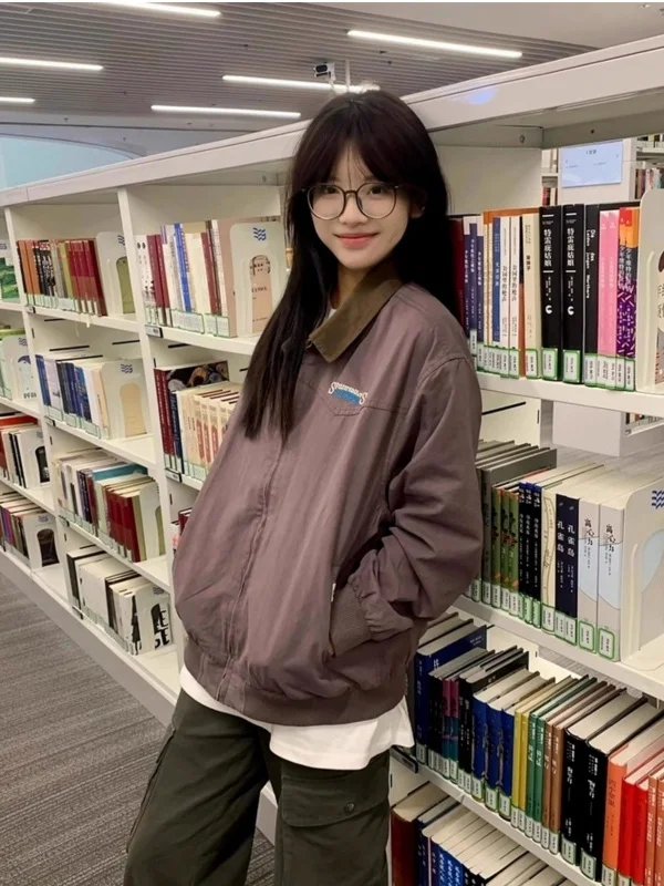 Loose Fit American Retro Sle Baseball Jaet Women's Purple Workwear Coat Casual Long Sve Zipper Closure Faionable Top
Loose Fit American Retro Sle Baseball Jaet Women's Purple Workwear Coat Casual Long Sve Zipper Closure Faionable Top