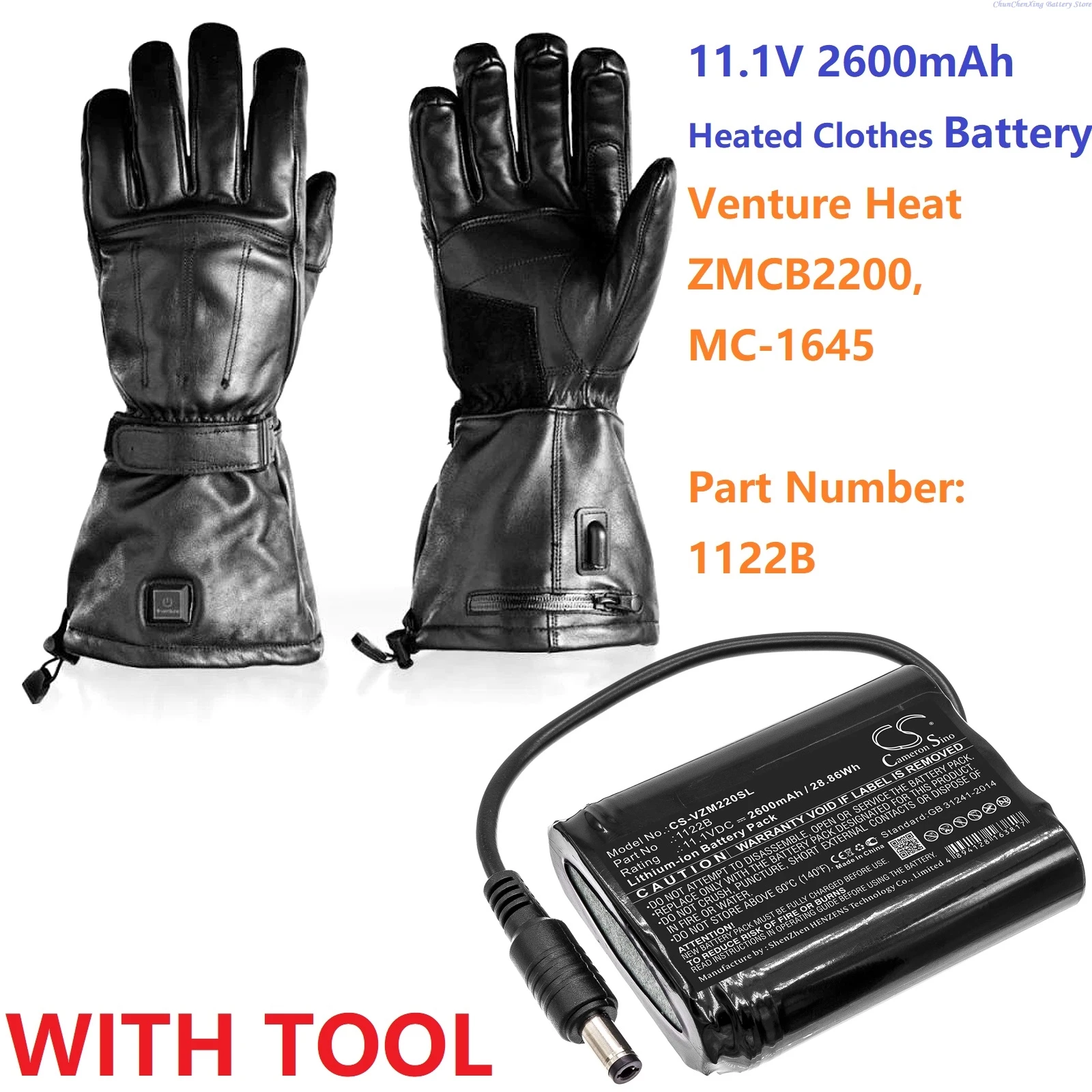 Cameron Sino 11.1V 2600mAh Heated Clothes battery 1122B for Venture Heat ZMCB2200, MC-1645 +TOOL
Cameron Sino 11.1V 2600mAh Heated Clothes battery 1122B for Venture Heat ZMCB2200, MC-1645 +TOOL