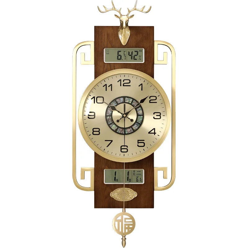New Chinese style, brass, deer head wall clock, household, perpetual calendar, living room 
New Chinese style, brass, deer head wall clock, household, perpetual calendar, living room