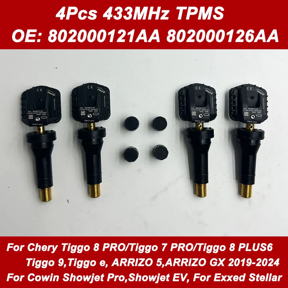 4Pcs 802000121AA 802000126AA TPMS Tire Pressure Sensor For Chery Tiggo 8 PRO,Tiggo 7 PRO, Tiggo 8 PLUS, Tiggo 9, ARRIZO 433MHz
4Pcs 802000121AA 802000126AA TPMS Tire Pressure Sensor For Chery Tiggo 8 PRO,Tiggo 7 PRO, Tiggo 8 PLUS, Tiggo 9, ARRIZO 433MHz