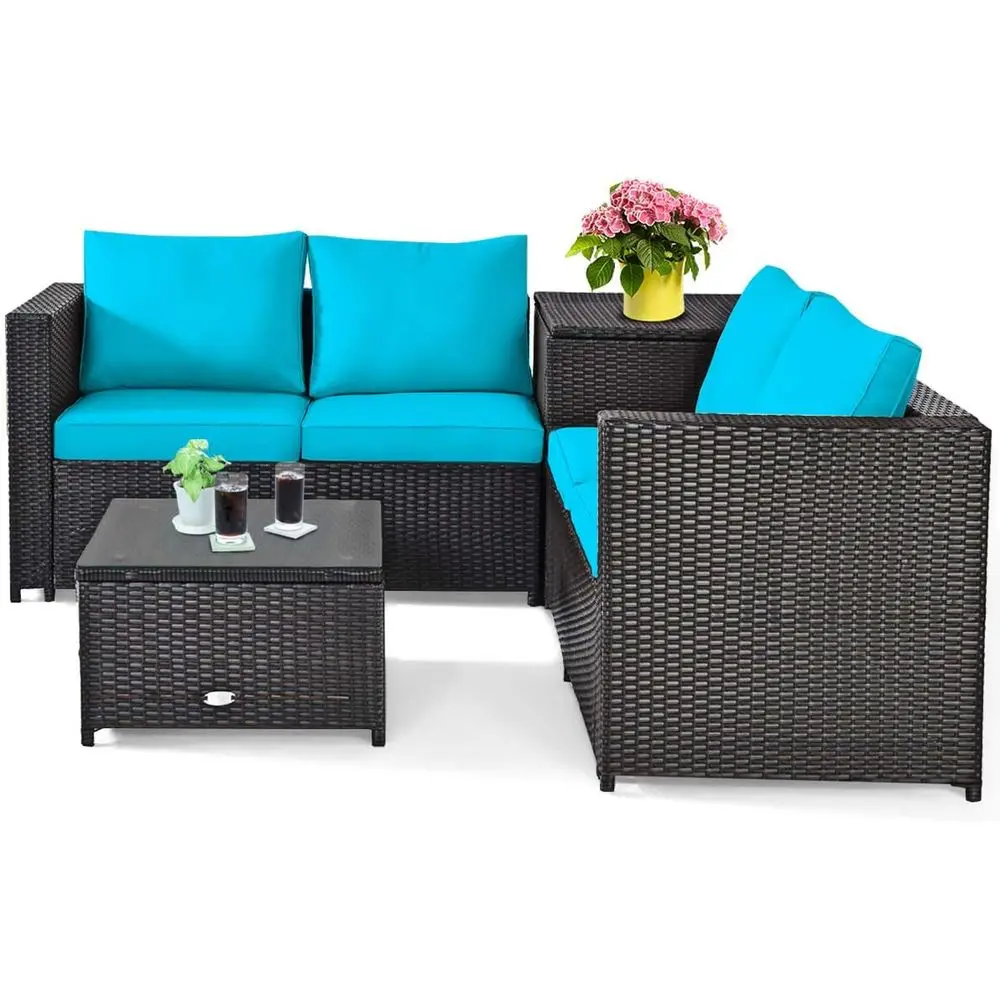 4-Piece Outdoor Patio Furniture Set with Wicker Storage and Tempered Glass Table
4-Piece Outdoor Patio Furniture Set with Wicker Storage and Tempered Glass Table