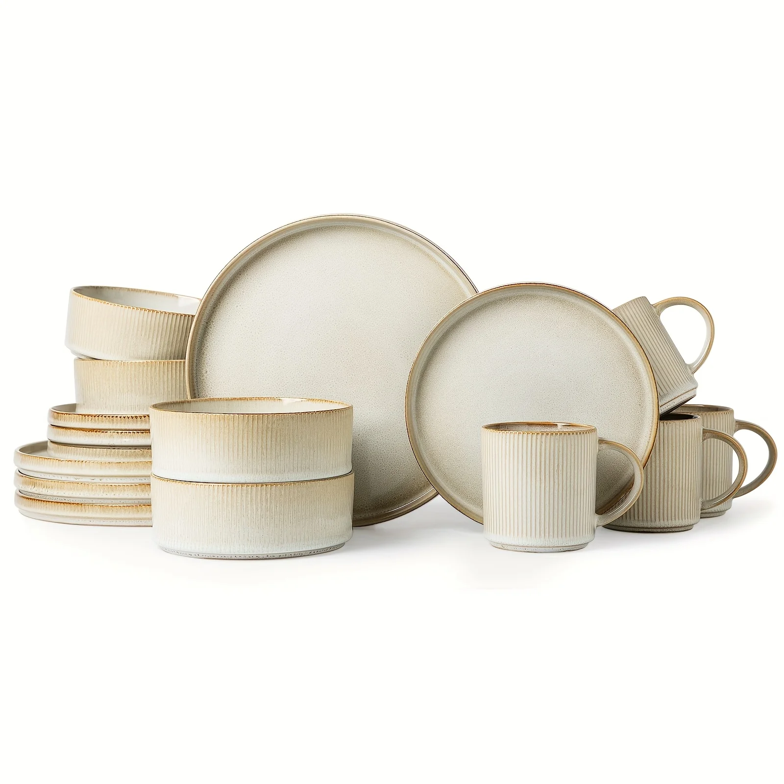 16pcs Beige Striped Ceramic Dinnerware, European Classical Style Dinnerware Set, Plate Spaghetti Bowl Soup Bowl Stoneware Set, Modern High-End Ceramic Tableware Elegant And Exquisite, Suitable for Parties, Weddings, Family Dinners, Or As Gifts
16pcs Beige Striped Ceramic Dinnerware, European Classical Style Dinnerware Set, Plate Spaghetti Bowl Soup Bowl Stoneware Set, Modern High-End Ceramic Tableware Elegant And Exquisite, Suitable for Parties, Weddings, Family Dinners, Or As Gifts