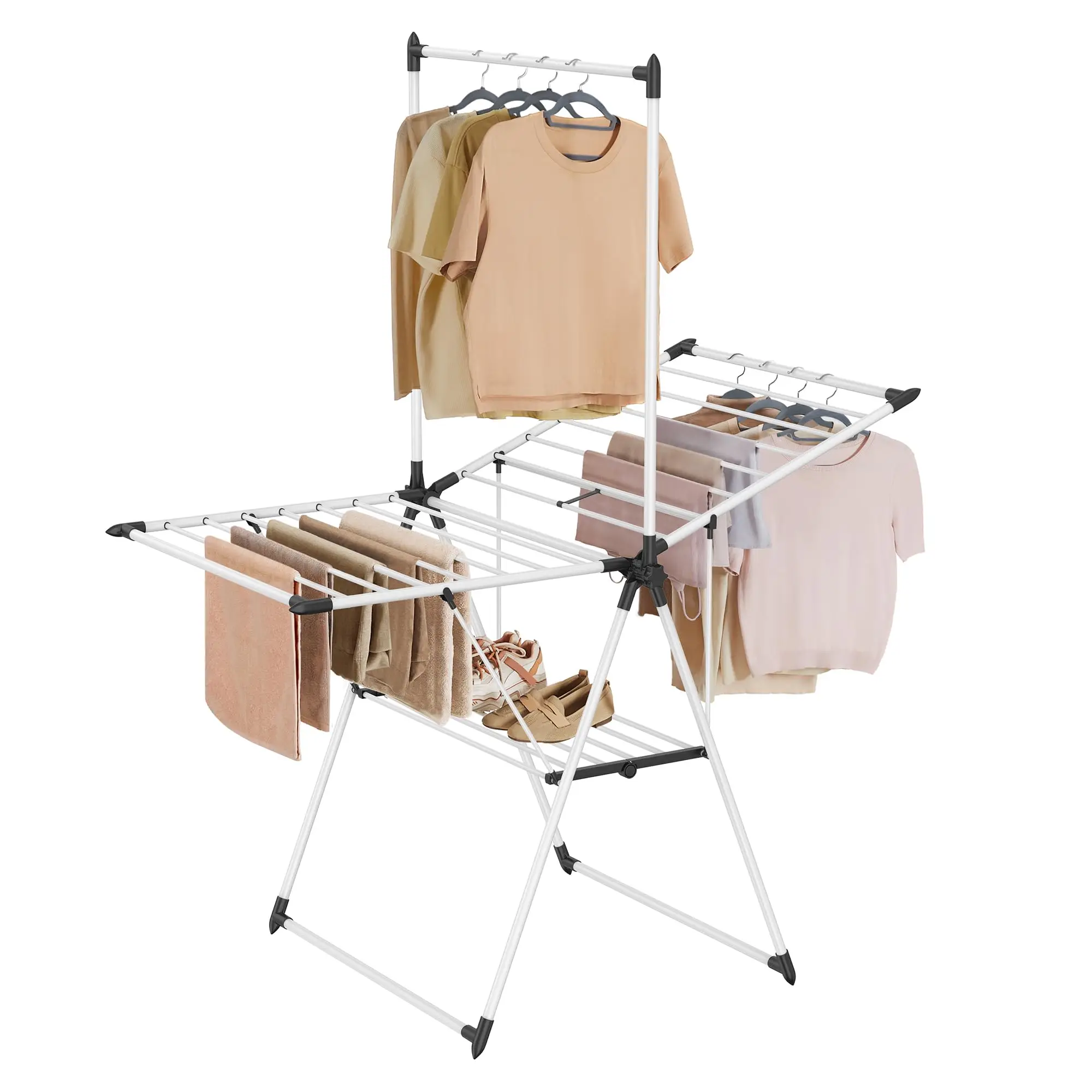 Foldable 2-Level Laundry Drying Rack With Tall Hanging Bar And Adjustable Wings
Foldable 2-Level Laundry Drying Rack With Tall Hanging Bar And Adjustable Wings