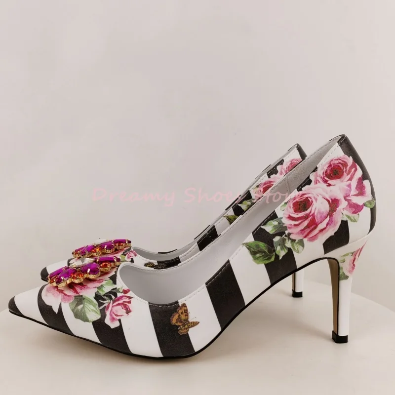 Black White Pink Floral Print Gem Decor Pumps Women Pointed Toe Slip On Stiletto High Heels Elegant Luxury Party Dress Lady Shoe
Black White Pink Floral Print Gem Decor Pumps Women Pointed Toe Slip On Stiletto High Heels Elegant Luxury Party Dress Lady Shoe