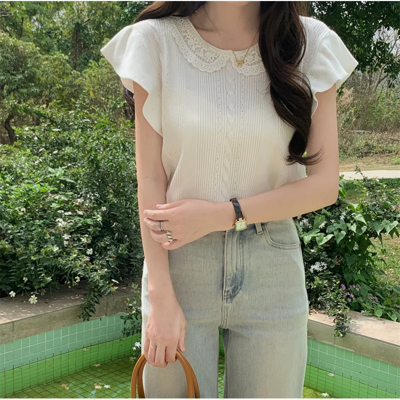 Lace Patchwork Ice Silk Knit Top Summer Sweet Cute Style T-Shirt Pullover Blouse for Women
Lace Patchwork Ice Silk Knit Top Summer Sweet Cute Style T-Shirt Pullover Blouse for Women