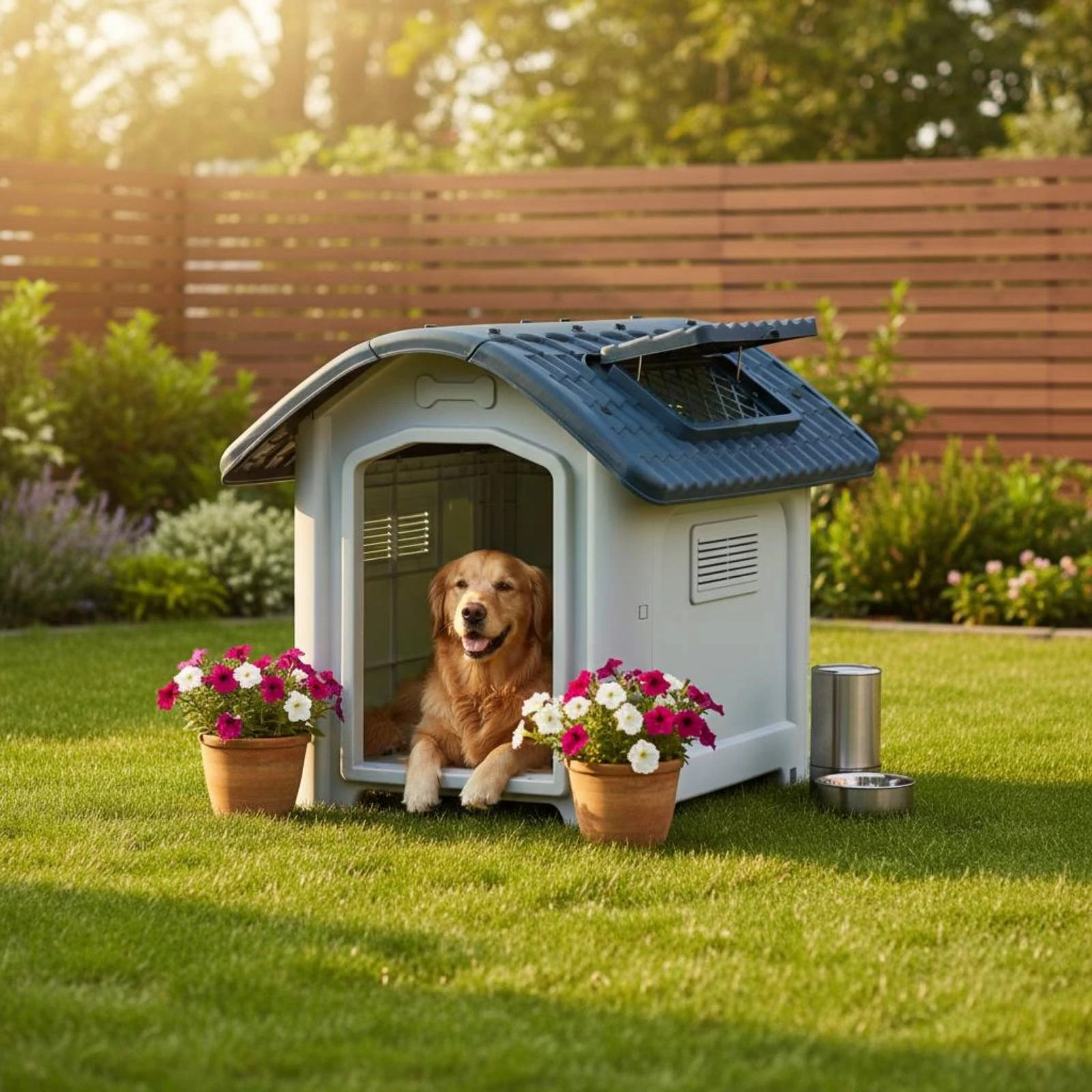 Plastic Dog House Rainproof Weatherproof Dog House Pet Furniture Large Space Air Vents for Rainy Weather
Plastic Dog House Rainproof Weatherproof Dog House Pet Furniture Large Space Air Vents for Rainy Weather