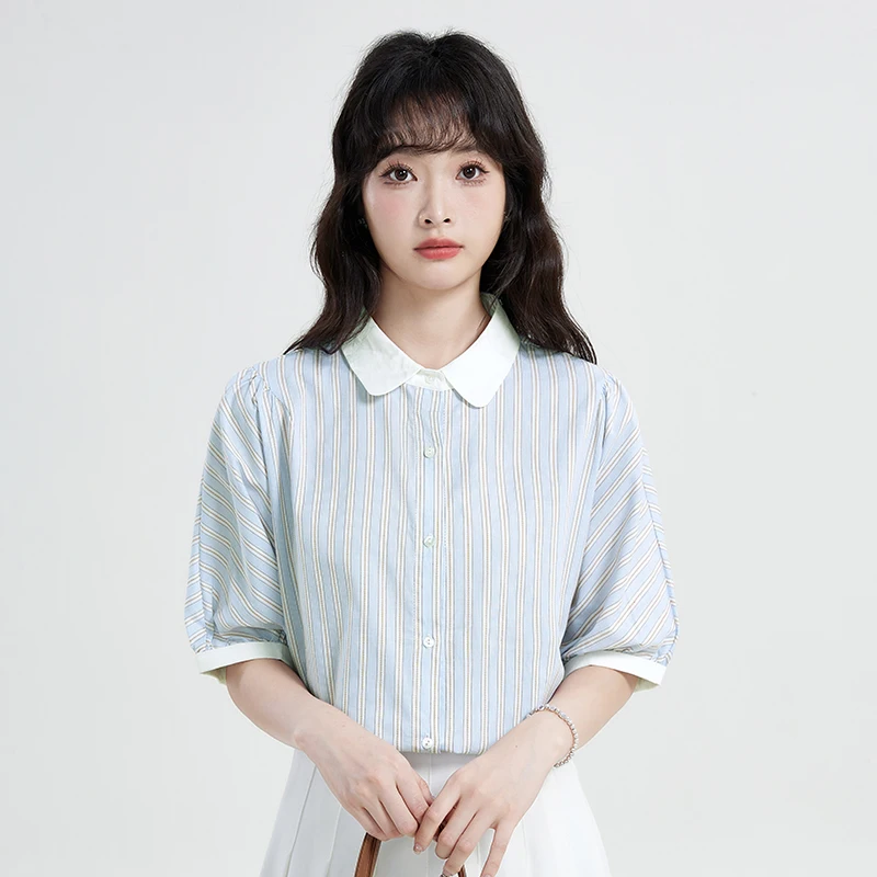 Vintage Women's Blouses Striped Shirts Fashion Loose Summer Clothing Short Sleeve Korean Turn-down Collar Women Tops
Vintage Women's Blouses Striped Shirts Fashion Loose Summer Clothing Short Sleeve Korean Turn-down Collar Women Tops
