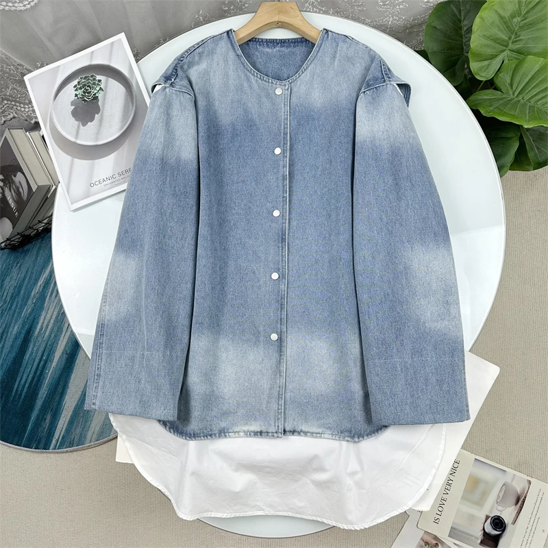 Gradient Color Block Loose Women's Denim Jacket Shirt Style Fake Two-Piece Outerwear Elegant Style Autumn Season Fashion
Gradient Color Block Loose Women's Denim Jacket Shirt Style Fake Two-Piece Outerwear Elegant Style Autumn Season Fashion