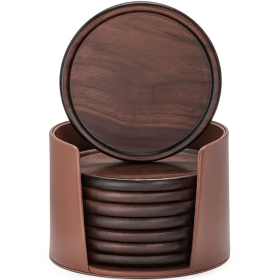 Wood Coasters with Leather Holder, Set of 8 Walnut Wooden Coaster Tabletop Protection for Drinks Coffee Table Home Kitchen Offi
Wood Coasters with Leather Holder, Set of 8 Walnut Wooden Coaster Tabletop Protection for Drinks Coffee Table Home Kitchen Offi