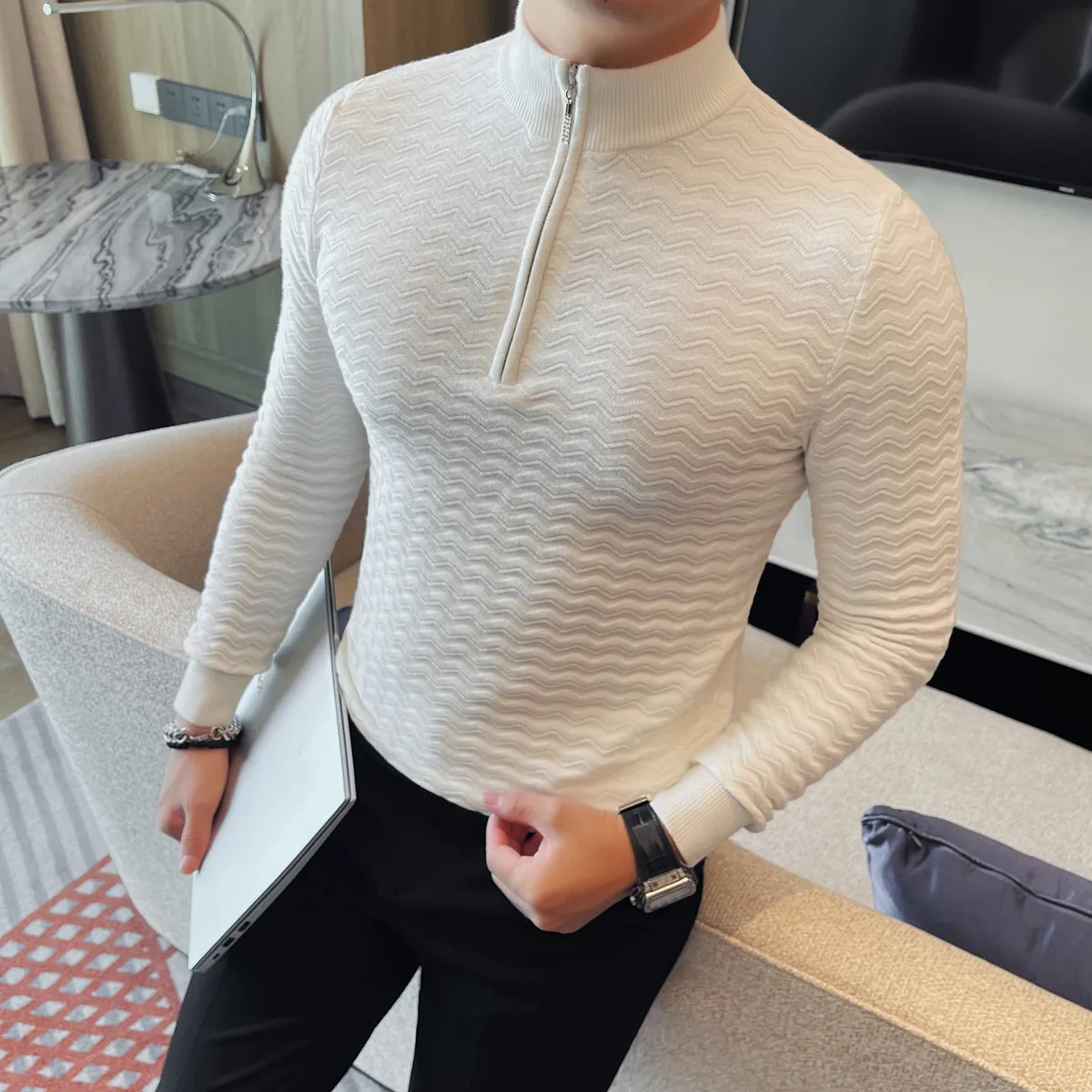 Half Zipper Sweater Men Clothes Fashion Stand Collar Long Sleeve Men's Casual Sweaters Slim Fit Elastic Comfortable Pull Homme
Half Zipper Sweater Men Clothes Fashion Stand Collar Long Sleeve Men's Casual Sweaters Slim Fit Elastic Comfortable Pull Homme