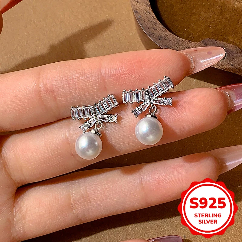 Elegant S925 Sterling Silver Bow Crystal Pearl Stud Earrings Ladies Party Holiday Gift Jewelry Wholesale
Elegant S925 Sterling Silver Bow Crystal Pearl Stud Earrings Ladies Party Holiday Gift Jewelry Wholesale