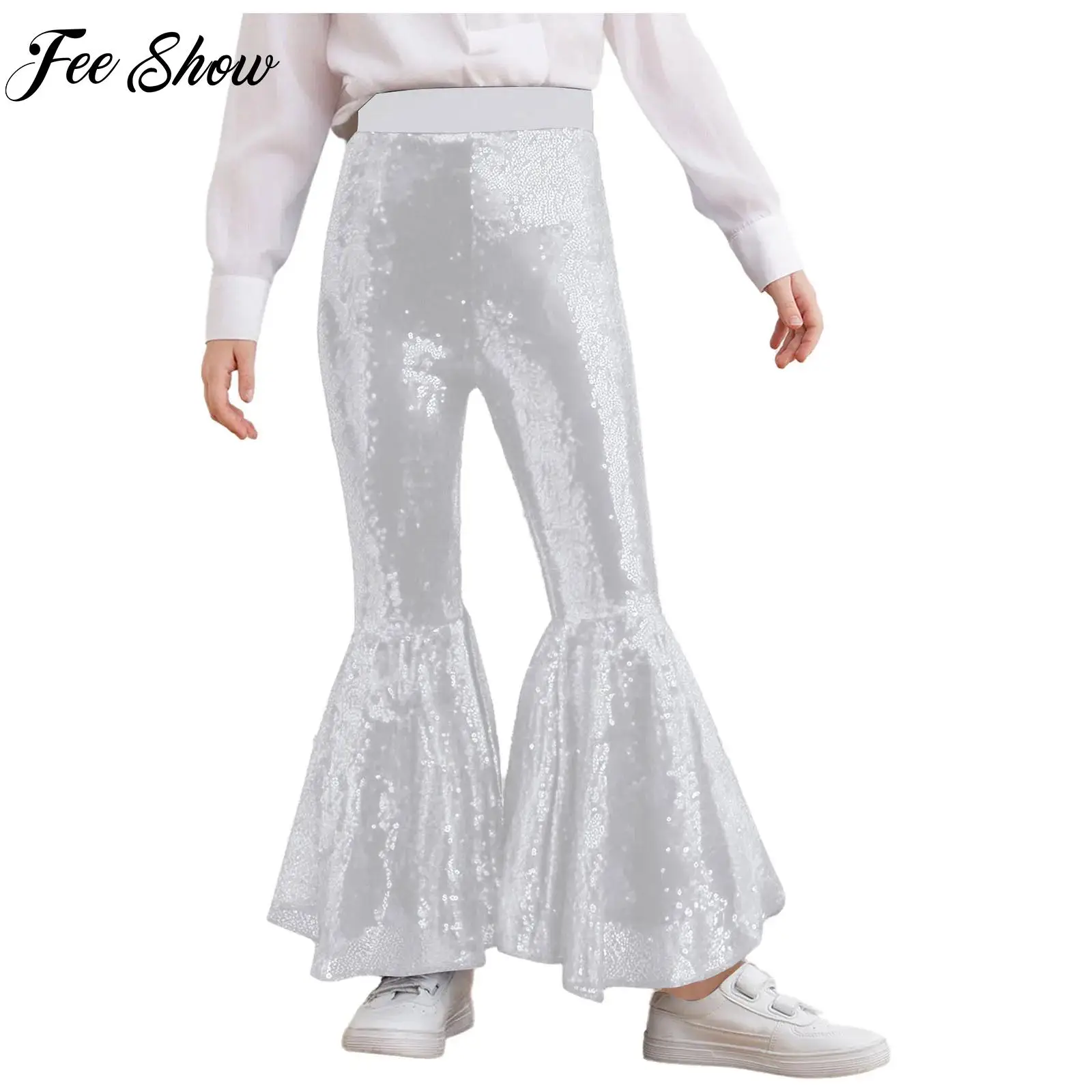 Kids Girls Glittery Jazz Hip Hop Dancing Performance Costume Street Sequins Flared Pants Elastic Waistband Bell-Bottom Trousers
Kids Girls Glittery Jazz Hip Hop Dancing Performance Costume Street Sequins Flared Pants Elastic Waistband Bell-Bottom Trousers