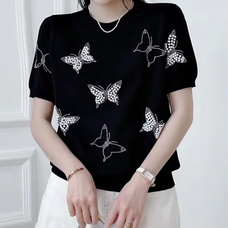 Вязаный свитер для женщин, модный пуловер с коротким рукавом, украшенный бисером, вязаный свитер-пуловер, женские топы, вязаные изделия с круглым вырезом, свитера Q3417
Вязаный свитер для женщин, модный пуловер с коротким рукавом, украшенный бисером, вязаный свитер-пуловер, женские топы, вязаные изделия с круглым вырезом, свитера Q3417