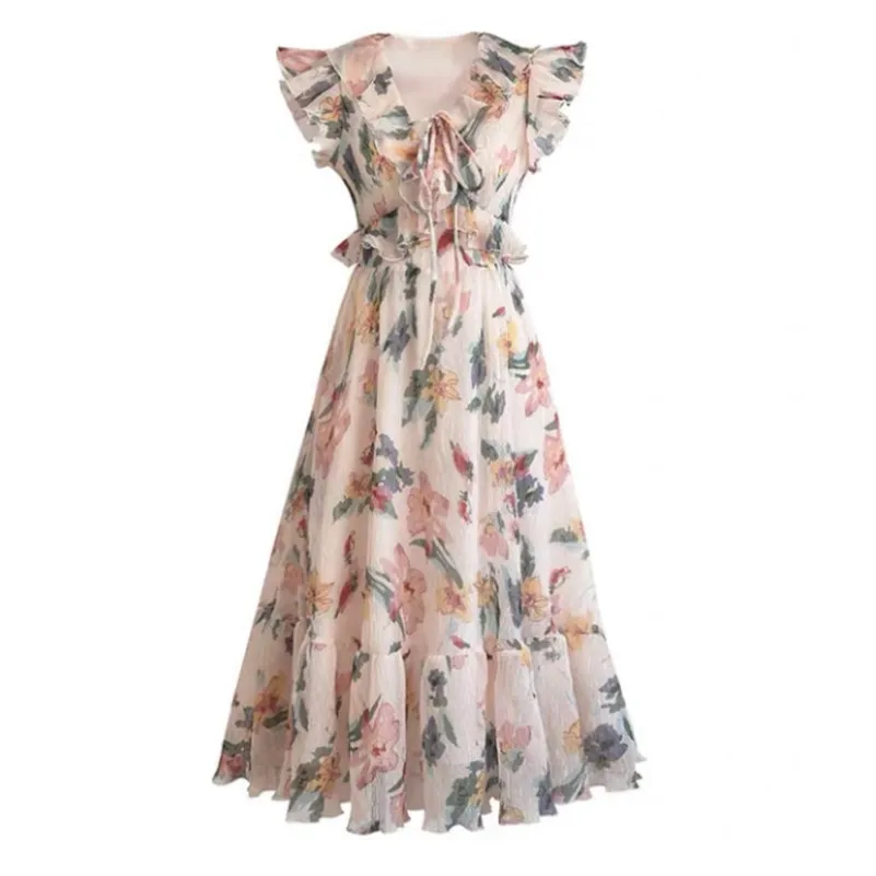 Summer Chiffon Women New Sweet Printed Elegant Long Dress High Waist Temperament Sleeveless Fashion Thin Vacation Vestidos
Summer Chiffon Women New Sweet Printed Elegant Long Dress High Waist Temperament Sleeveless Fashion Thin Vacation Vestidos