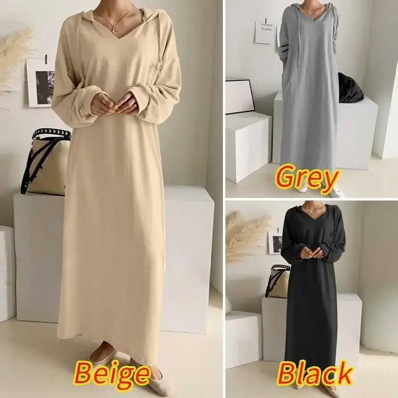 Long Sleeved Dress Casual Autumn Hooded Collar Hoodies Drawstring Loose Women Dresses Elegant Office Lady Maxi Vestidos
Long Sleeved Dress Casual Autumn Hooded Collar Hoodies Drawstring Loose Women Dresses Elegant Office Lady Maxi Vestidos
