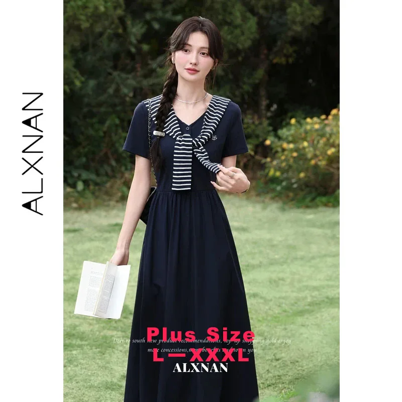 ALXNAN Plus Size Navy Blue Dress V-neck with Detachable Striped Shawl Long Dresses 2026 Elegant Office Lady Casual Dress D63027
ALXNAN Plus Size Navy Blue Dress V-neck with Detachable Striped Shawl Long Dresses 2026 Elegant Office Lady Casual Dress D63027