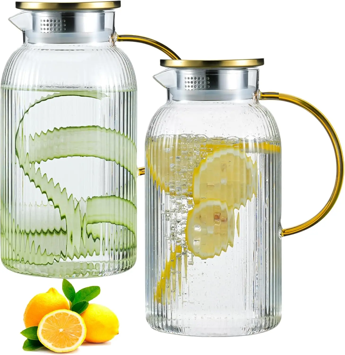 2-Pack Glass Pitcher with Lid, 68 oz/2L Vertical Stripes, Heat Resistant Borosilicate for Hot/Cold Drinks, Ideal Gift
2-Pack Glass Pitcher with Lid, 68 oz/2L Vertical Stripes, Heat Resistant Borosilicate for Hot/Cold Drinks, Ideal Gift
