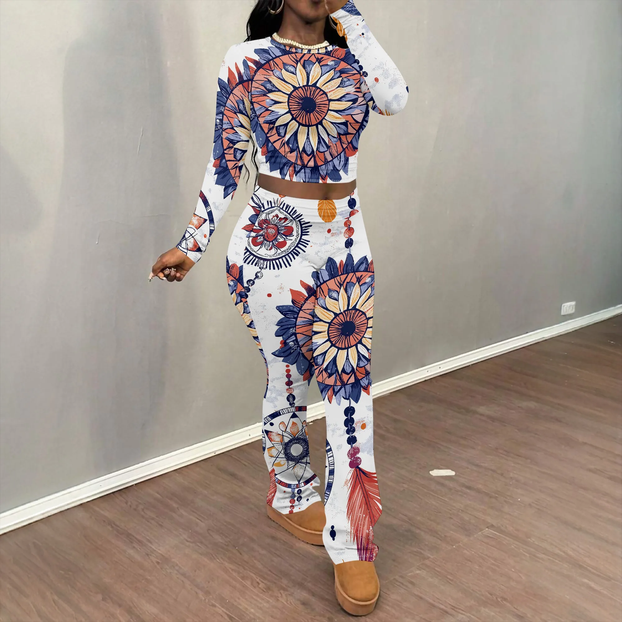 Women's Long Sleeved Casual And Fashionable Printed Round Neck Two-Piece Set, Youthful And Energetic
Women's Long Sleeved Casual And Fashionable Printed Round Neck Two-Piece Set, Youthful And Energetic