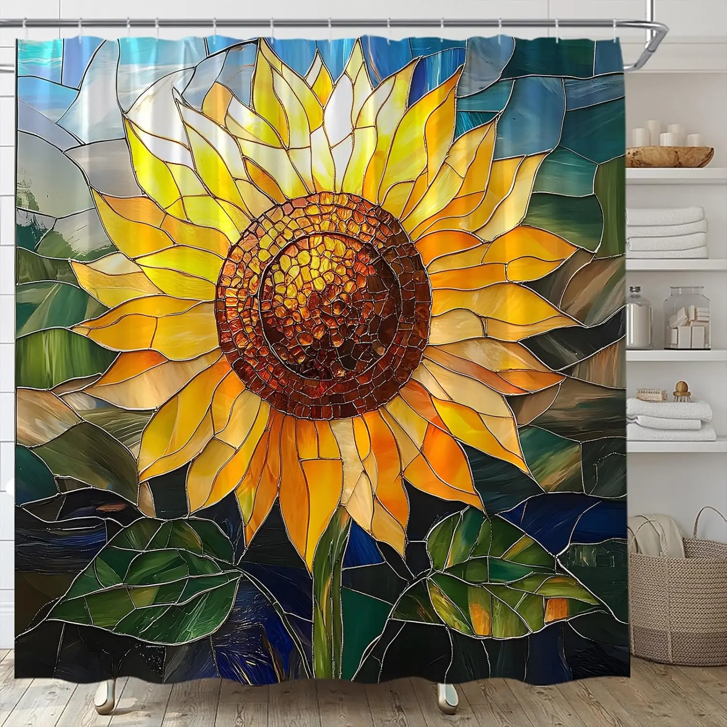 Stained Glass Sunflower Shower Curtain, Yellow Floral Abstract Art Rustic Farmhouse Bathroom Decor
Stained Glass Sunflower Shower Curtain, Yellow Floral Abstract Art Rustic Farmhouse Bathroom Decor