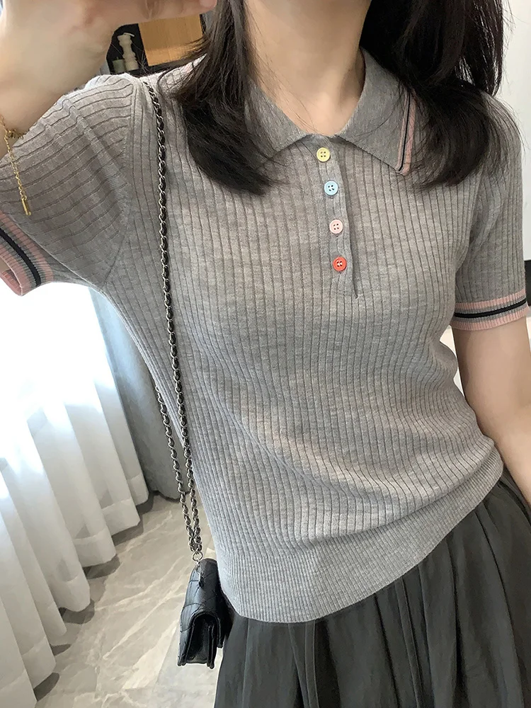 Slim Fit Short Sleeve Neck Knitwear Thin Commute Beautiful Women's Top Button Design Summer Fashion Korean Style Straigh...
Slim Fit Short Sleeve Neck Knitwear Thin Commute Beautiful Women's Top Button Design Summer Fashion Korean Style Straigh...