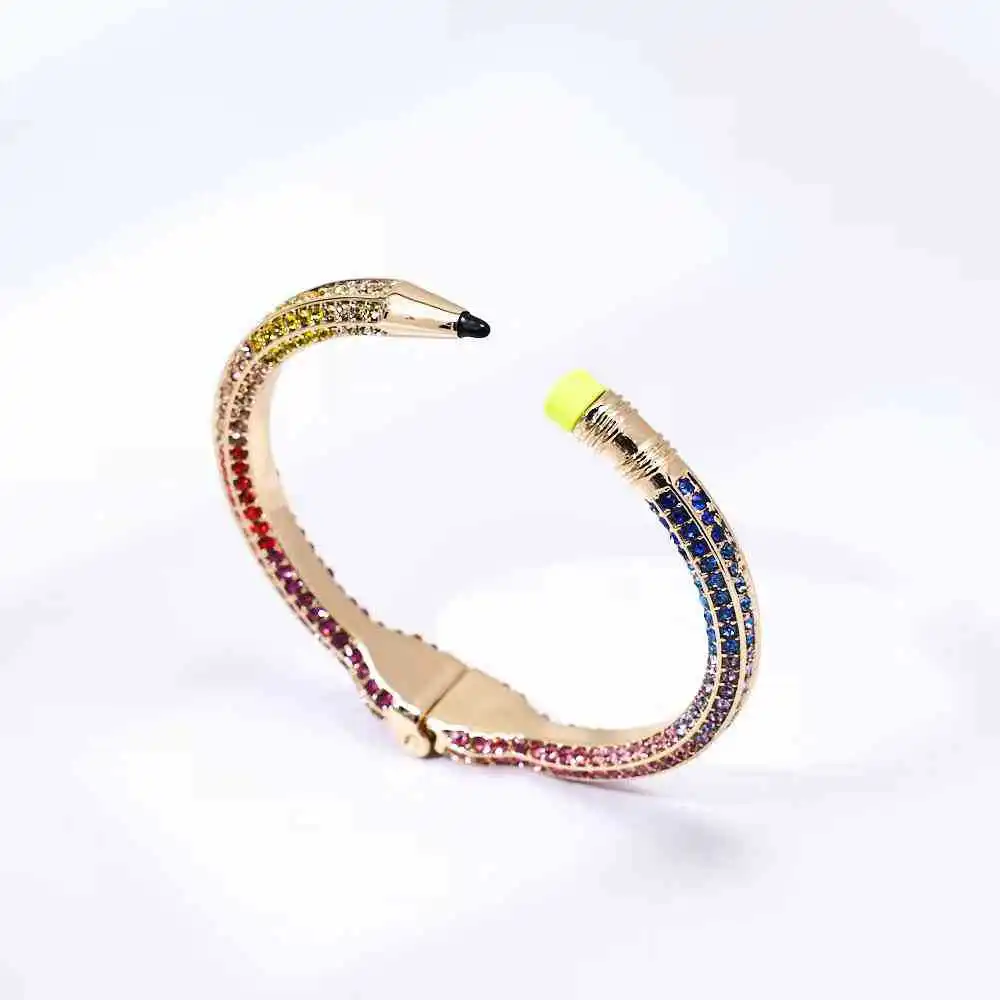 Back to School Rhinestone Pencil Designs Cuff Bangle for Women Party 2025 Fashion Zircon Crystal 14K Bracelet Wholesale Gifts
Back to School Rhinestone Pencil Designs Cuff Bangle for Women Party 2025 Fashion Zircon Crystal 14K Bracelet Wholesale Gifts