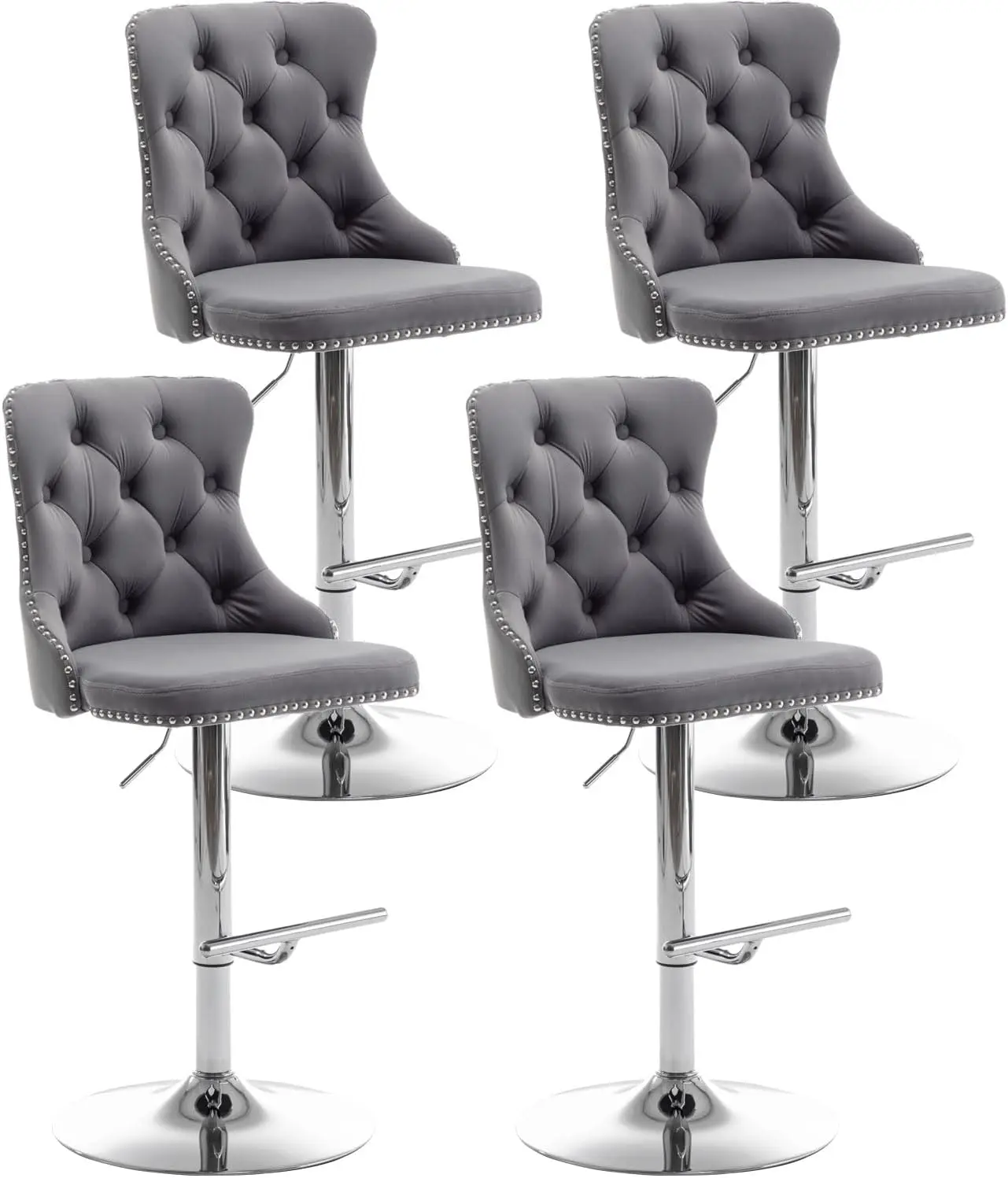 Velvet Bar Stools Set of 4, Counter Height Stools with Button & Nailheads Trim, Swivel Stools for Kitchen Island,
Velvet Bar Stools Set of 4, Counter Height Stools with Button & Nailheads Trim, Swivel Stools for Kitchen Island,