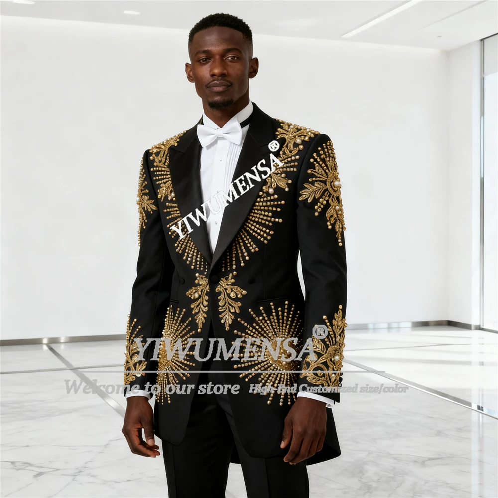 Роскошный костюм с золотым жемчугом и бисером для мужчин, однобортное длинное пальто, брюки, комплект из 2 предметов, свадебные смокинги для жениха, индивидуальные наряды
Роскошный костюм с золотым жемчугом и бисером для мужчин, однобортное длинное пальто, брюки, комплект из 2 предметов, свадебные смокинги для жениха, индивидуальные наряды