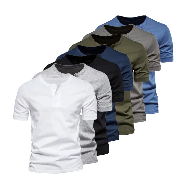 Summer Men's Loose Collared T-Shirt for Casual Commuting with Buttons and Henry Collar, Slim Fit, Solid Color Short Sleeve
Summer Men's Loose Collared T-Shirt for Casual Commuting with Buttons and Henry Collar, Slim Fit, Solid Color Short Sleeve