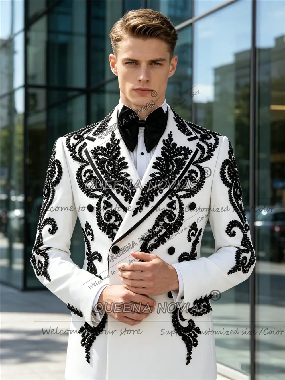 Exclusive Suit Men For Wedding Black Diamond Beaded Prom Blazer Pants 2 Piece Sets Double Breasted Groom Tuxedos Terno Masculino
Exclusive Suit Men For Wedding Black Diamond Beaded Prom Blazer Pants 2 Piece Sets Double Breasted Groom Tuxedos Terno Masculino