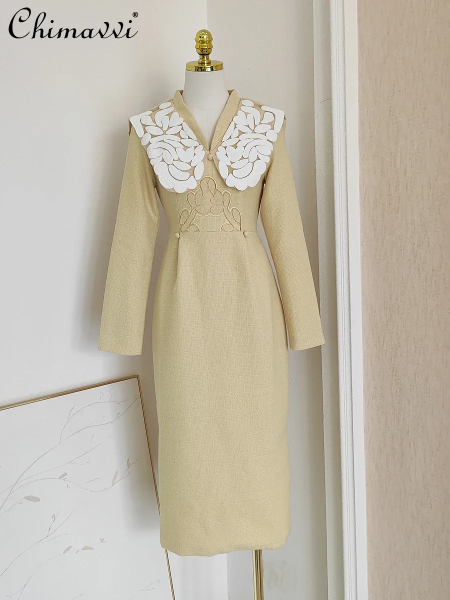 French Style Temperament Elegant Mesh Cut Splicing V-neck Long Sleeve High Waist Slim Fit Split Tweed Long Dress Women Autumn
French Style Temperament Elegant Mesh Cut Splicing V-neck Long Sleeve High Waist Slim Fit Split Tweed Long Dress Women Autumn