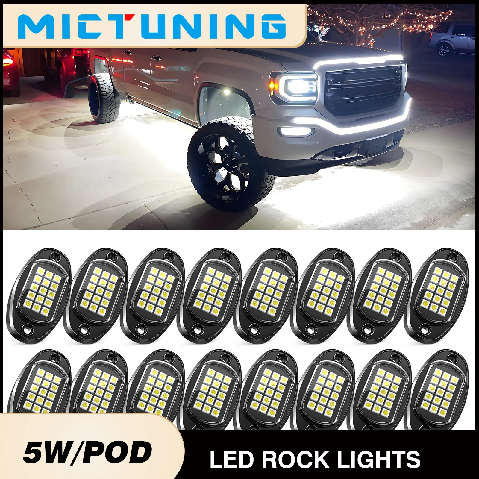 MICTUNING 12/16/20 стручков светодиодных каменных фонарей, чистый белый светодиодный подсвет, водонепроницаемая светящаяся лампа для днища для автомобиля, грузовика, квадроцикла, UTV 
MICTUNING 12/16/20 стручков светодиодных каменных фонарей, чистый белый светодиодный подсвет, водонепроницаемая светящаяся лампа для днища для автомобиля, грузовика, квадроцикла, UTV