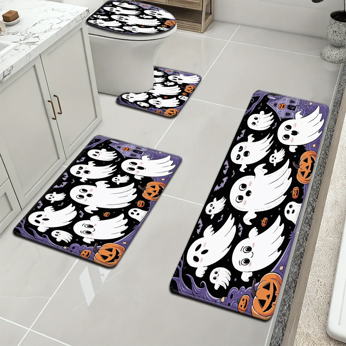 1 Set of White Bathroom Water-absorbing and Non-slip Floor Mat Home Decorative Spirits Patterns Printed,Soft,Four-pieces
1 Set of White Bathroom Water-absorbing and Non-slip Floor Mat Home Decorative Spirits Patterns Printed,Soft,Four-pieces