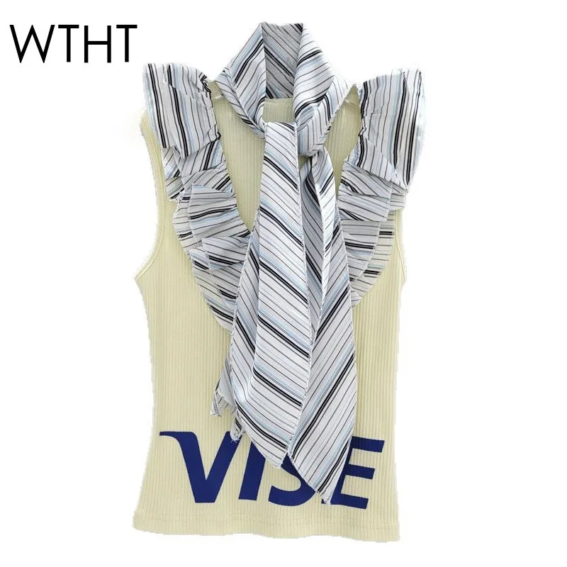 WTHT New 2025 Summer Women's Spliced Striped Wrinkled Edge Letter Print Sling Vest Trendy Slim Elastic Tank Tops Female 1LS1280
WTHT New 2025 Summer Women's Spliced Striped Wrinkled Edge Letter Print Sling Vest Trendy Slim Elastic Tank Tops Female 1LS1280