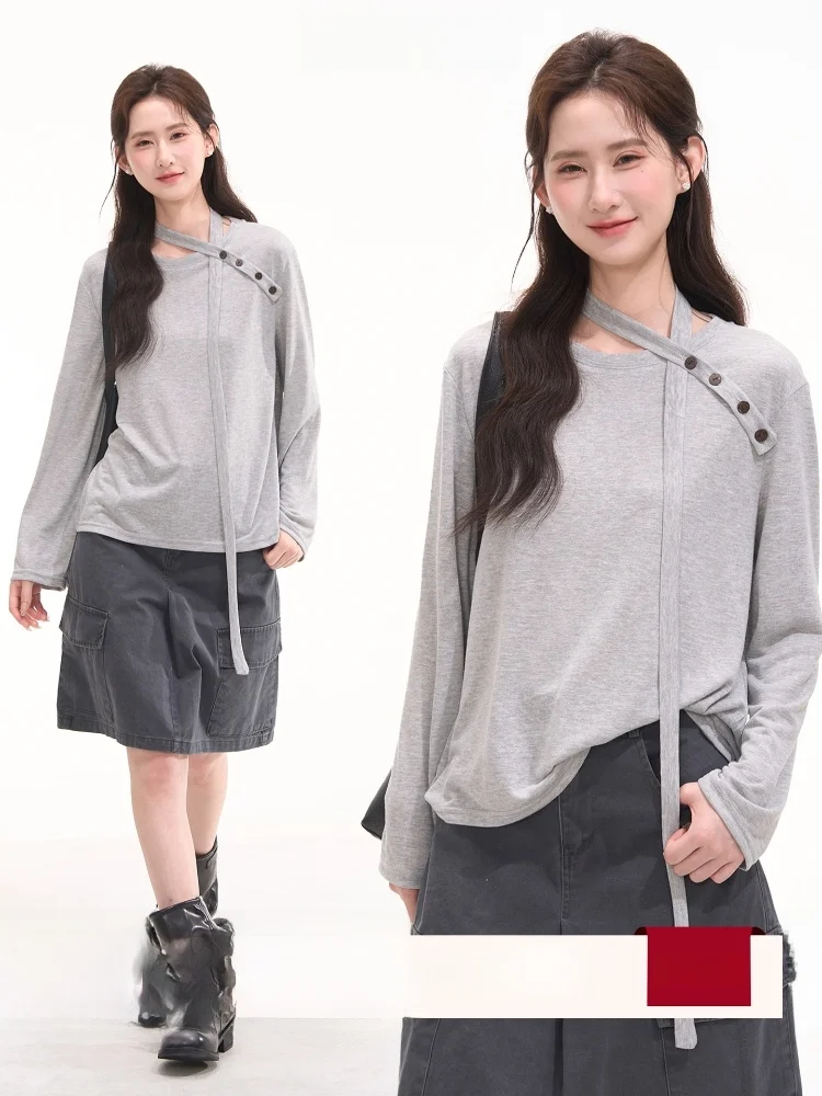 Heme Casual Loose Long Sleeve T-Shirt Summer Top with Sash Lazy Style Cotton Fabric round Neckline Regular Length Spring Fashion
Heme Casual Loose Long Sleeve T-Shirt Summer Top with Sash Lazy Style Cotton Fabric round Neckline Regular Length Spring Fashion
