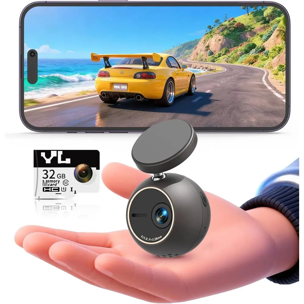 2K HD Mini Spherical Car Camera with Voice Control, 360° Rotation, 32GB SD, Built-in WiFi, App Support, G-Sensor, Night Vision,
2K HD Mini Spherical Car Camera with Voice Control, 360° Rotation, 32GB SD, Built-in WiFi, App Support, G-Sensor, Night Vision,