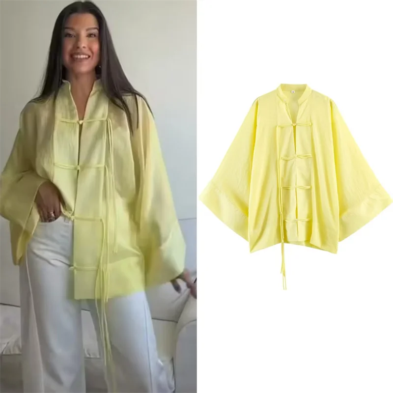 2026 Summer New Women's Shirt Yellow Long Sleeve with Knot Button Decoration Loose Fit Beach Vacation Elegant Temperament
2026 Summer New Women's Shirt Yellow Long Sleeve with Knot Button Decoration Loose Fit Beach Vacation Elegant Temperament
