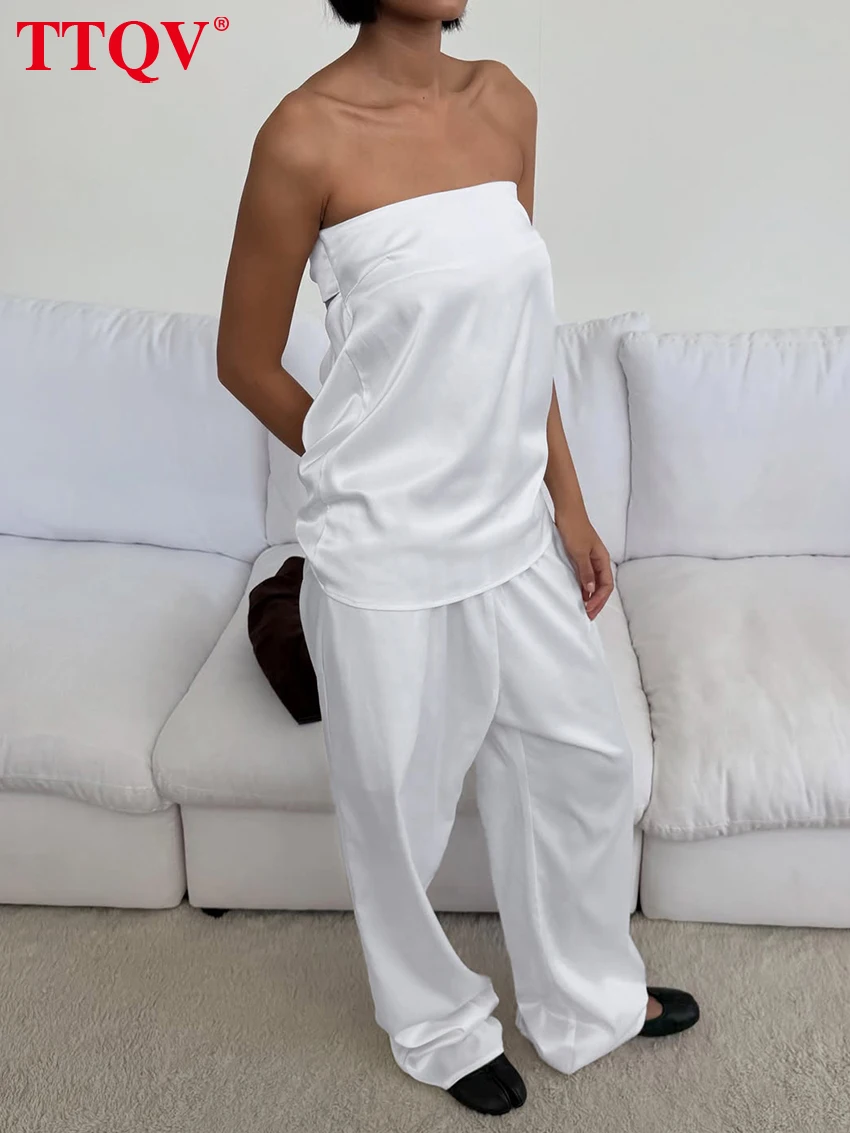 TTQV Sexy Loose White Satin Women's Two Pieces Set Summer Sleeveless Tank Top With High Waist Wide Pants Set Female Clothing
TTQV Sexy Loose White Satin Women's Two Pieces Set Summer Sleeveless Tank Top With High Waist Wide Pants Set Female Clothing
