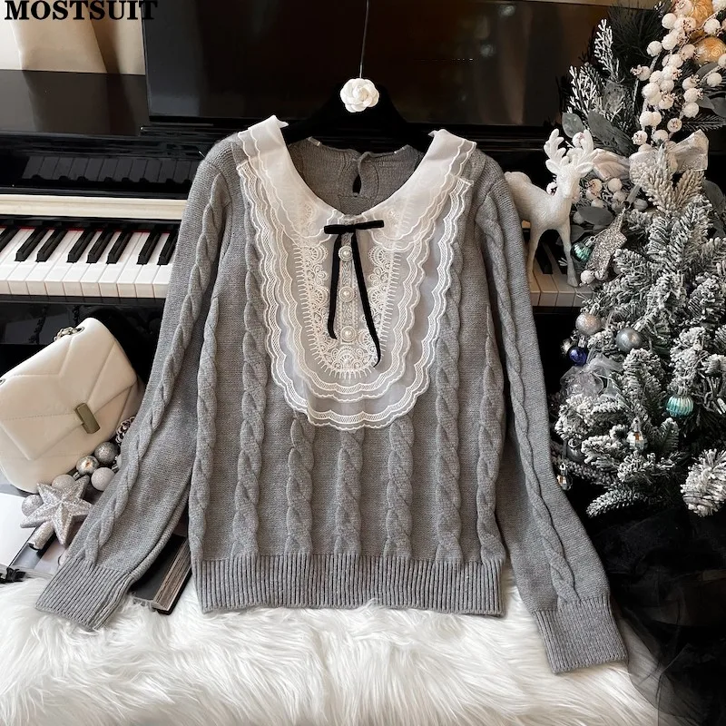 Women's Sweater Tops Lace Bowtie Twisted Knit Pullovers Jumpers Elegant Fashion Stylish Chic Knitwear Long Sleeve Ladies Sweater
Women's Sweater Tops Lace Bowtie Twisted Knit Pullovers Jumpers Elegant Fashion Stylish Chic Knitwear Long Sleeve Ladies Sweater